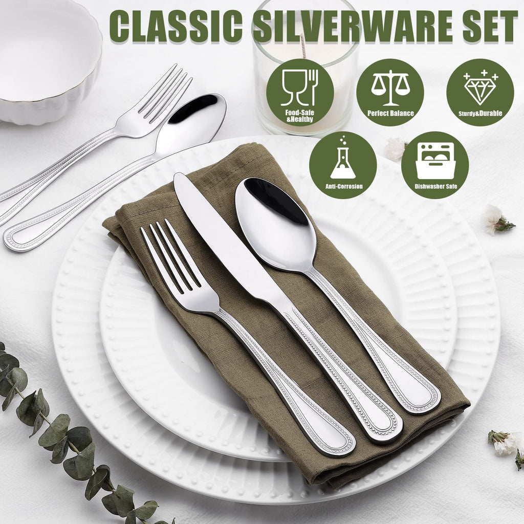 40 Piece Silverware Set for 8, Stainless Steel Flatware Set, Mirror Polished Cutlery Set Utensil Set, Tableware