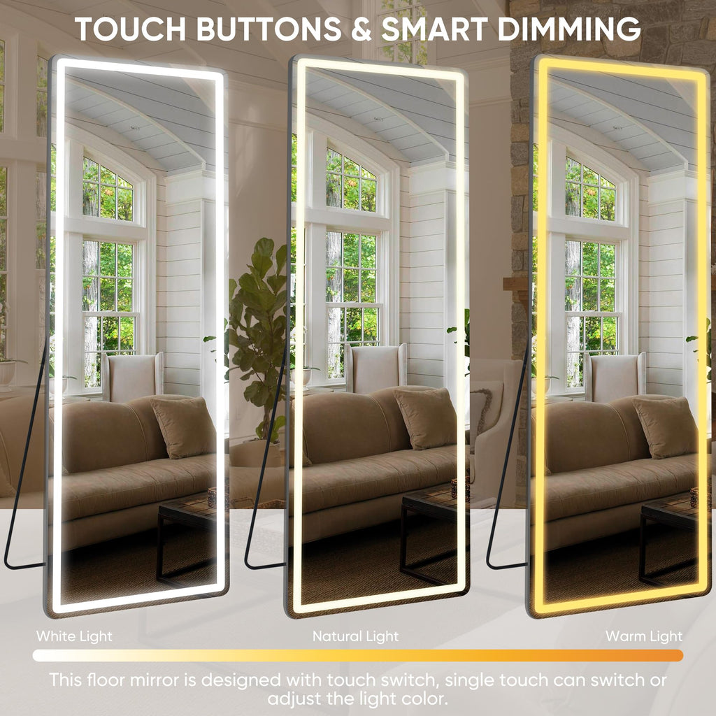 58"x18" LED Full Length Mirror, Lighted Floor Mirror, Rect
