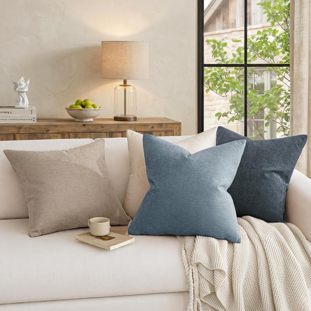 Pack of 2 Decorative Chenille Throw Pillow Covers with Twill Cushion Covers for Sofa Living Room Couch Bed 20x20 Inch