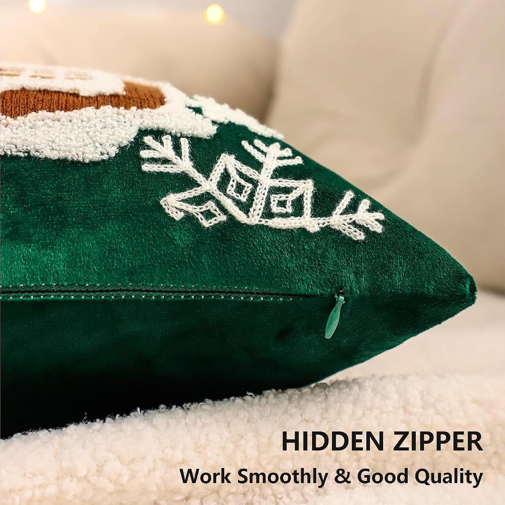 Christmas Green Throw Pillow Covers 18x18 Xmas House - Set of 2