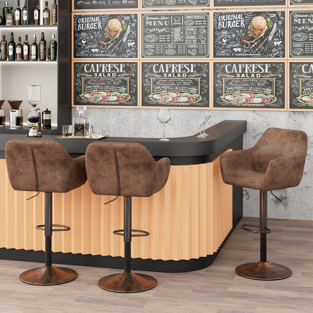 Bar Stools Set of 2 Counter Adjustable Swivel Height Barstools 29 Inch Faux Leather Bar Chairs with Padded Back and