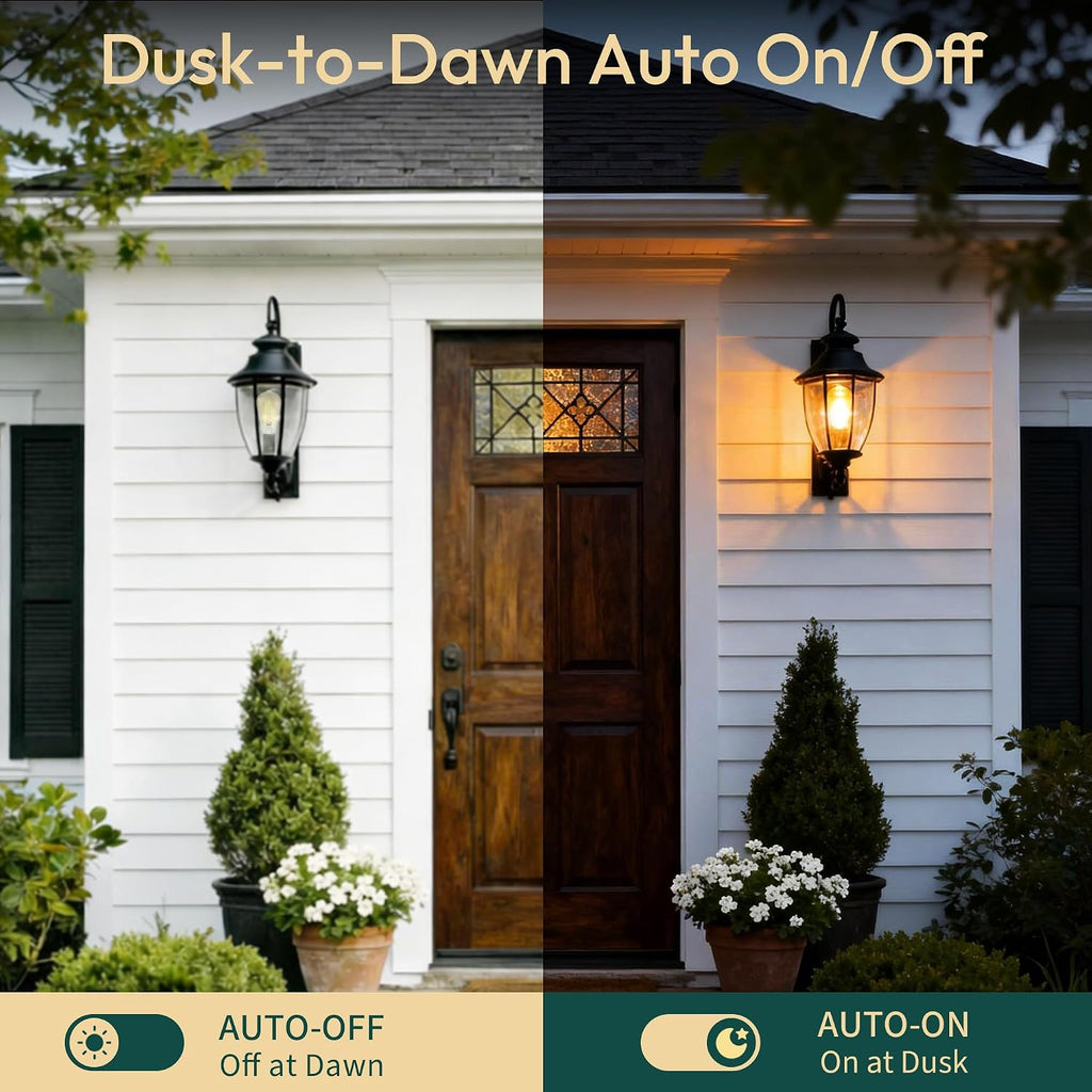 Amber ST19 Dusk to Dawn LED Outdoor Light Bulb, 700LM Sunlight Sensor Light Bulbs, 7W (60W Equivalent), 2200K Warm