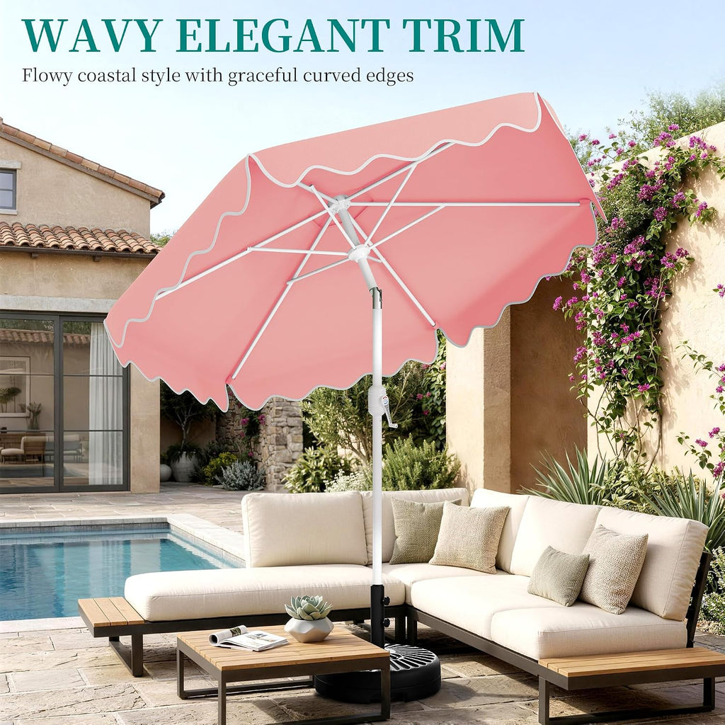 Patio Umbrella with Wavy Trim, UV-Fade-Resistant Canopy, Crank & Tilt - Peach Pink 9ft