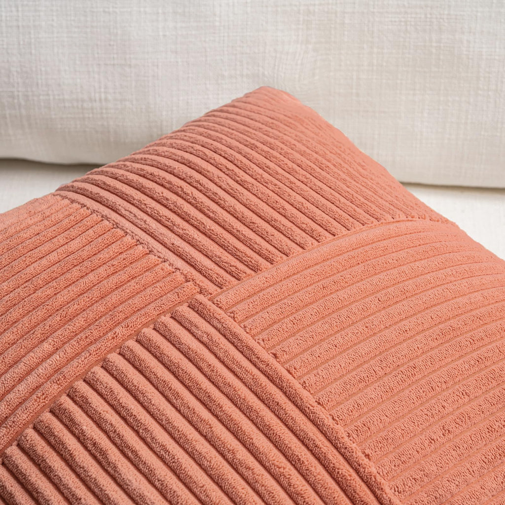 2 Packs Coral Decorative Throw Pillow Covers 18x18 Inch Couch Bed, Rustic Farmhouse Boho Home Decor, Soft Corss