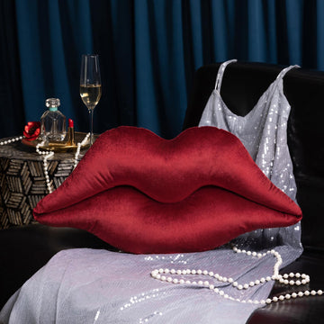 Upgraded Glossy Velvet Lip Shape Throw Pillow, Delicately Soft, Glossy Shimmering and Brilliant with Velvet Backing