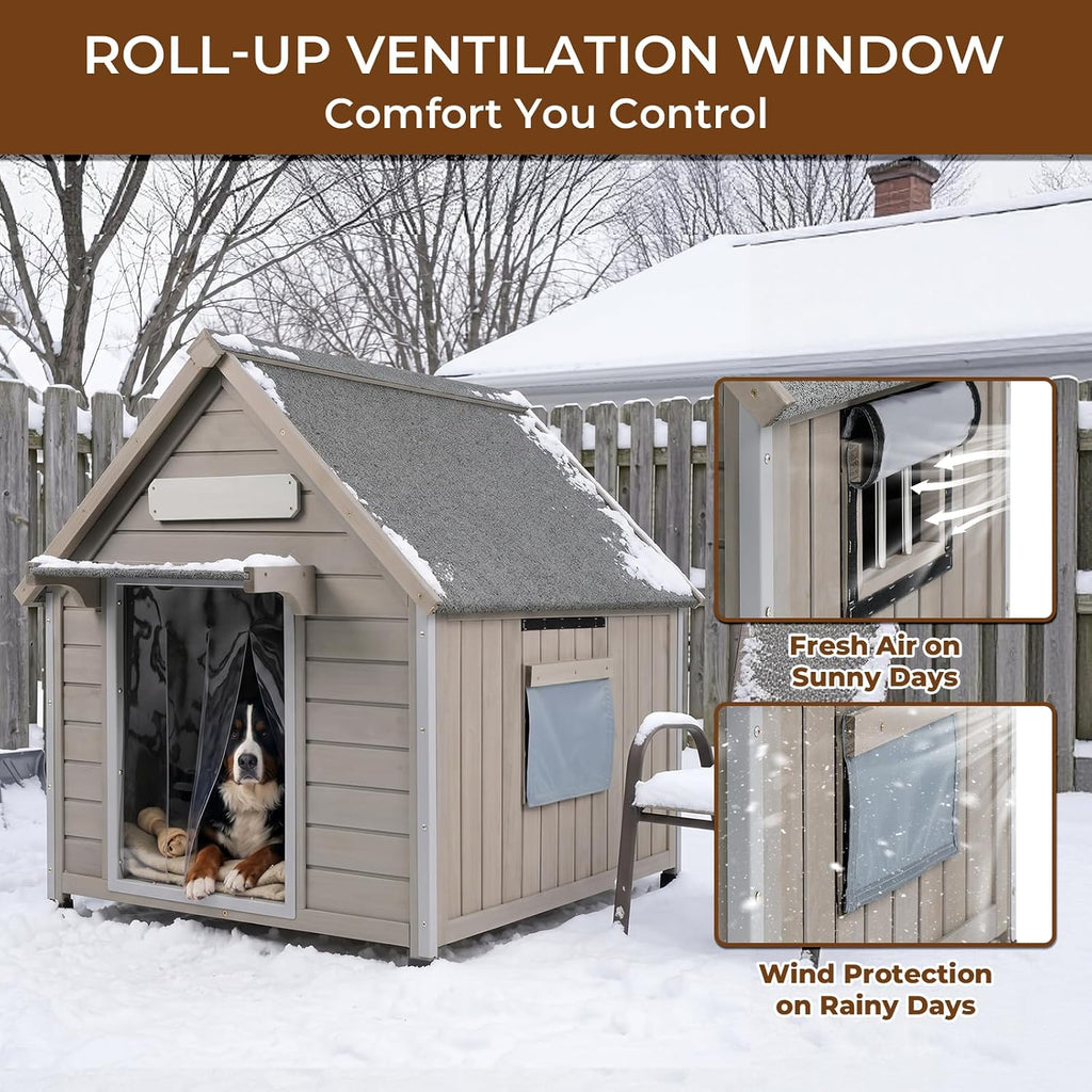 Weatherproof Wooden Dog House Outdoor for Medium‐Large Dogs