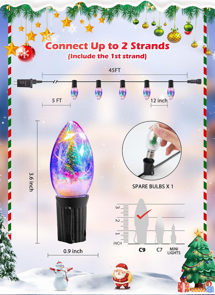 C9 LED Christmas Lights Outdoor, 45 Ft C9 String Lights with 40 Shatterproof LED Bulbs, 3 Light Mode, Connectable