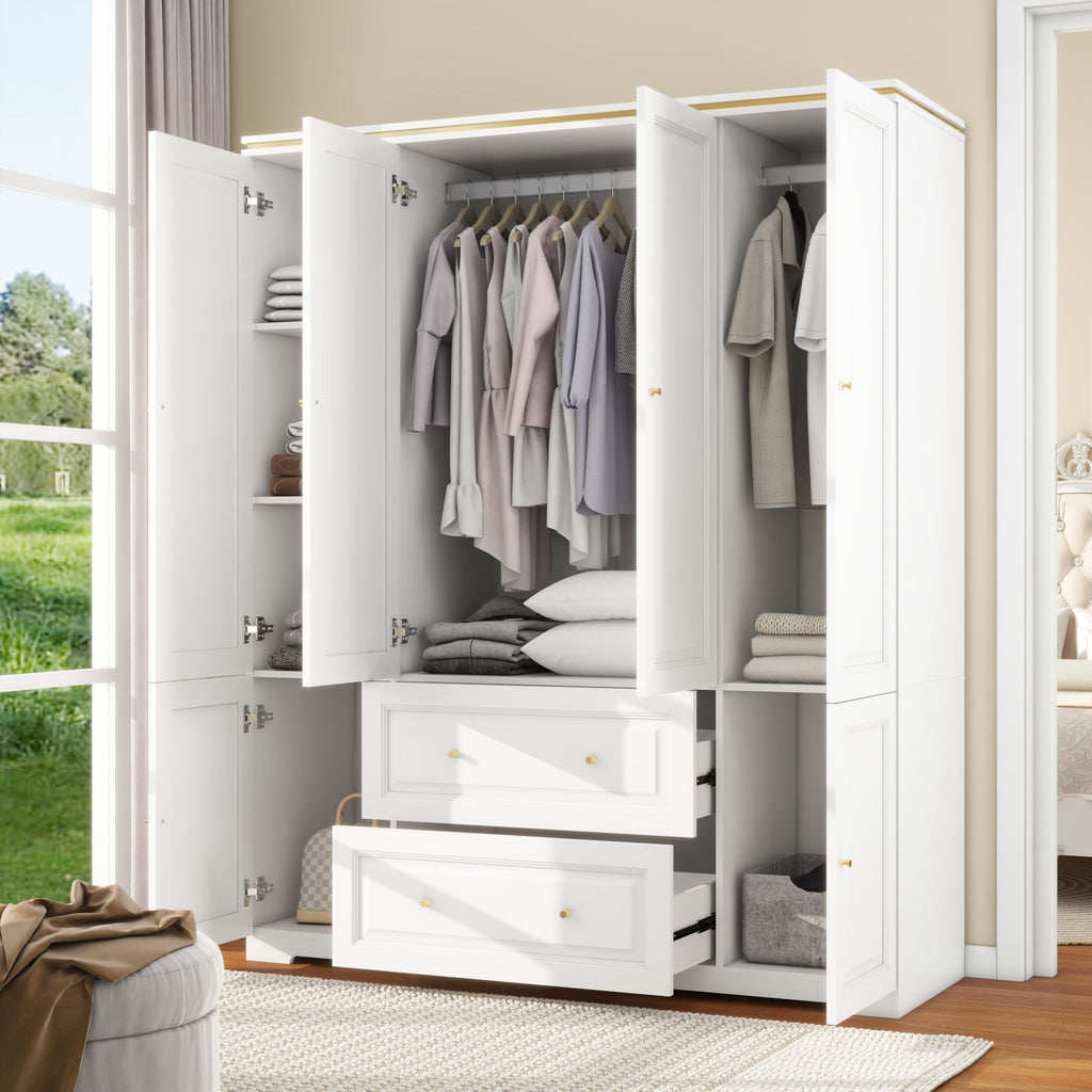 White Armoire Wardrobe Closet with 2 Drawers: 75" H x 59" W