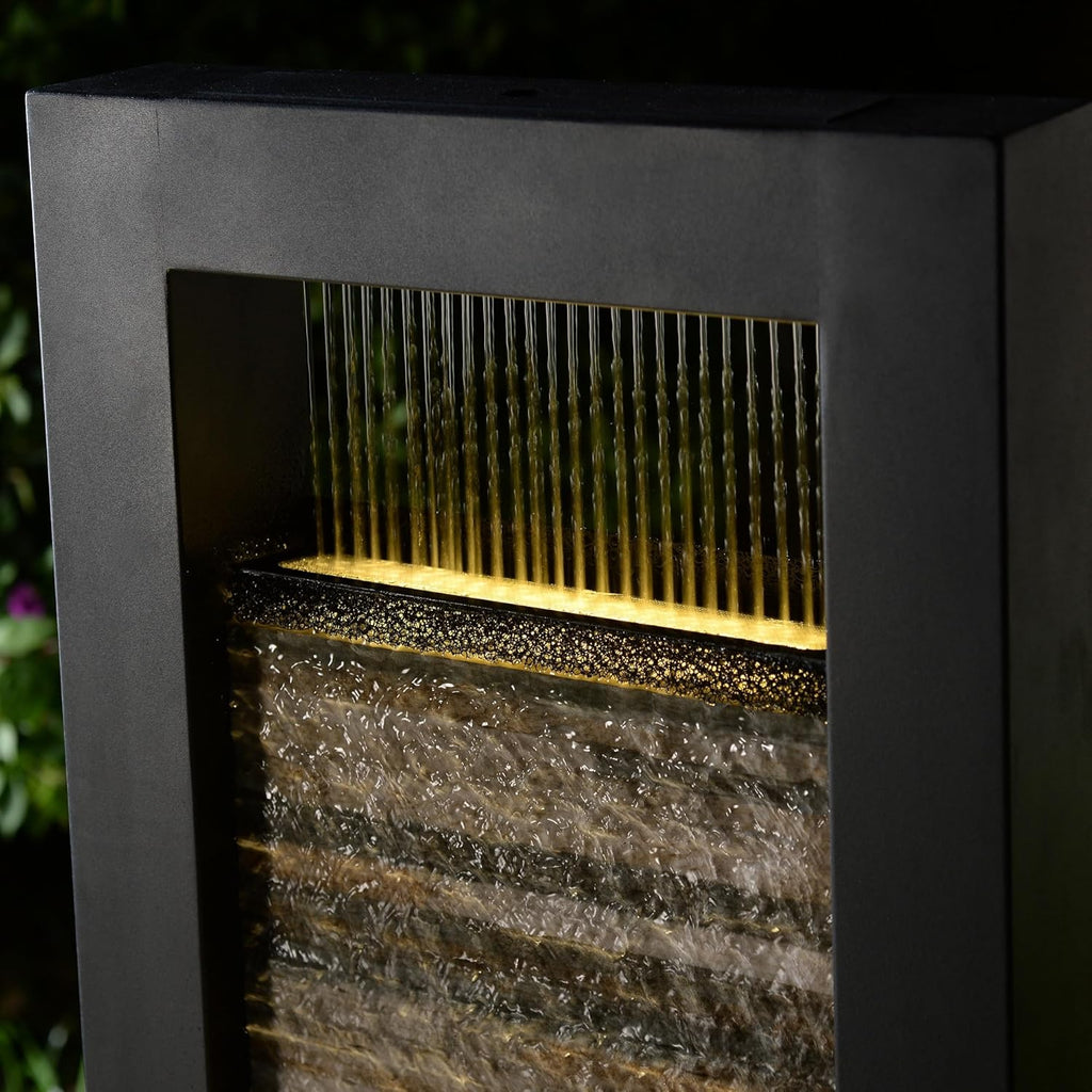 Versatile Zen Metal Fountain with Stone Brick Accent
