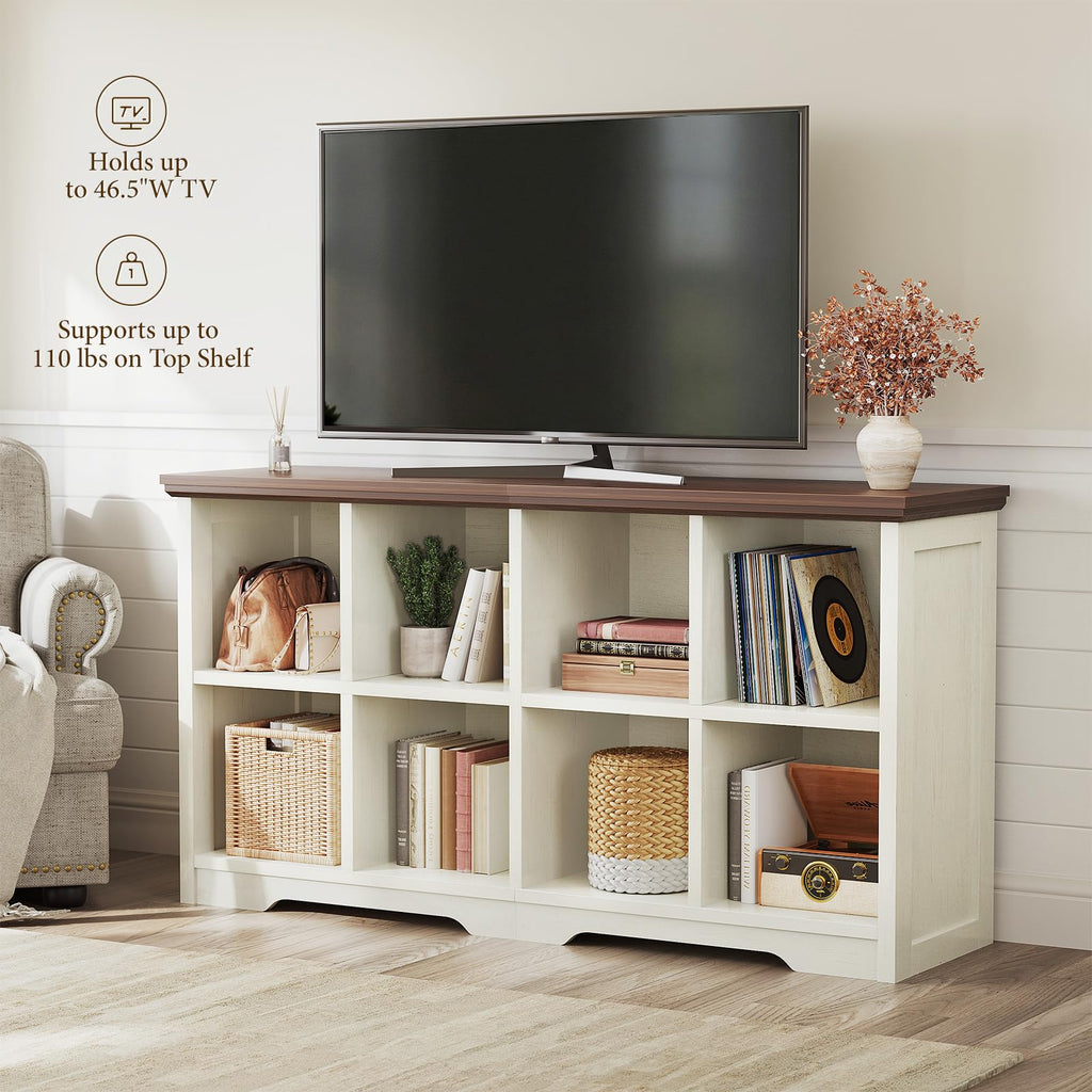 8 Cube Organizer Bookcase, Cube Shelf with Storage, Walnut + White