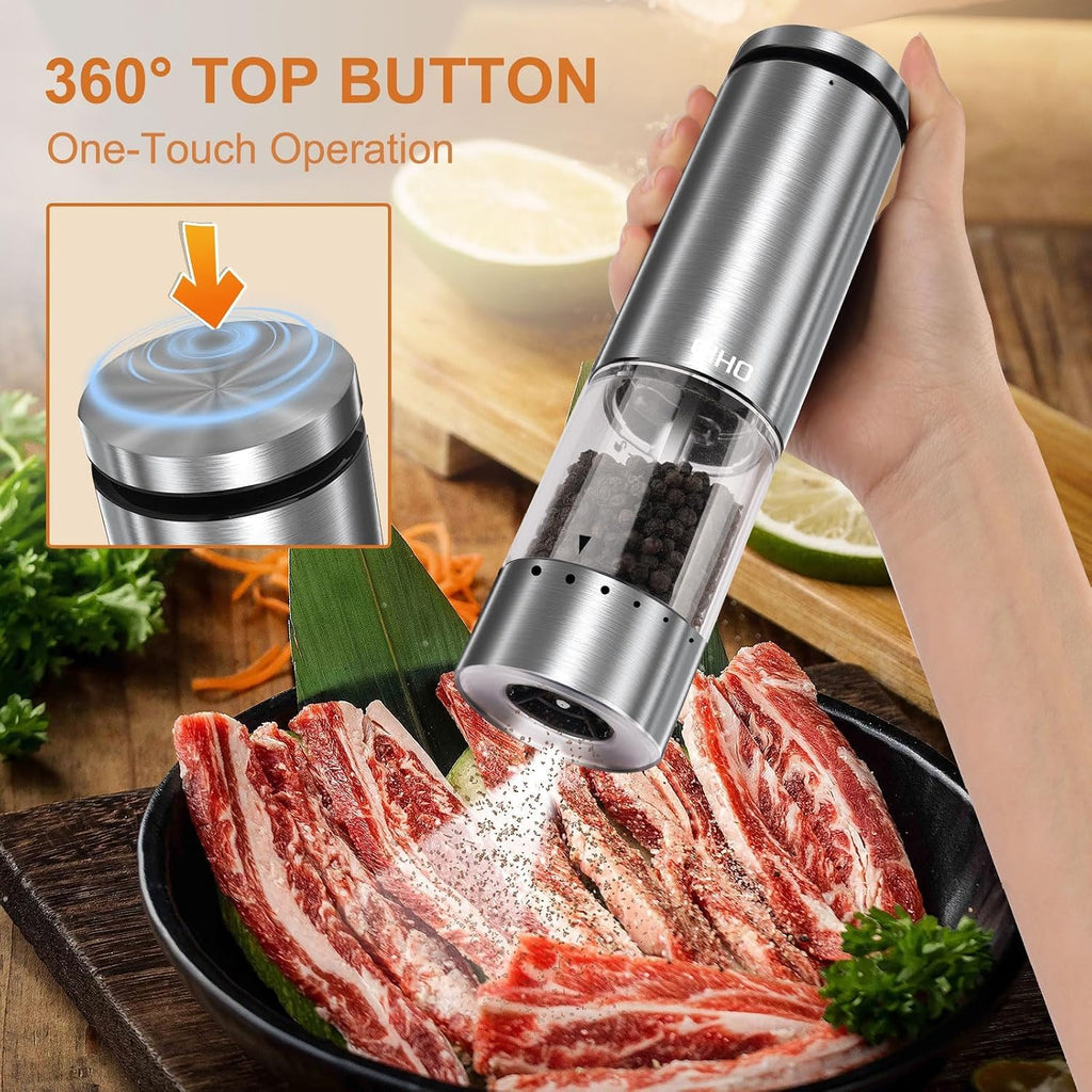 Electric Salt and Pepper Grinder Set Rechargeable, Automatic Salt and Pepper Shakers Mills External Adjustable - Set of 2