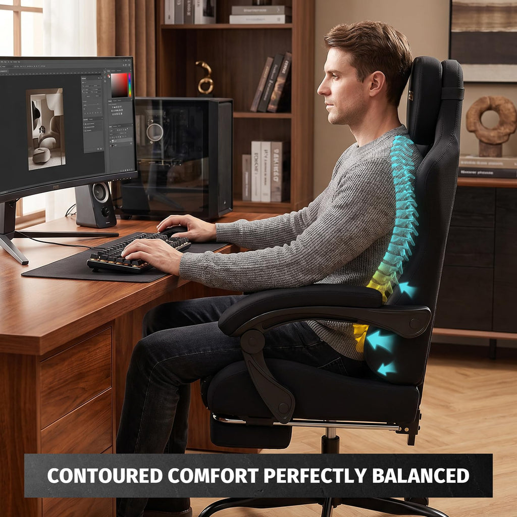 Honeycomb Embossed Gaming Chair with Footrest & Massage Lumbar Support, Adjustable Ergonomic Office Chair for Adults