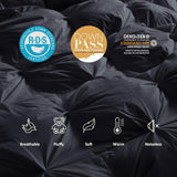 Luxurious All-Season Goose Down Feather Fiber Comforter Queen Duvet Insert, Exquisite Black Pinch Pl
