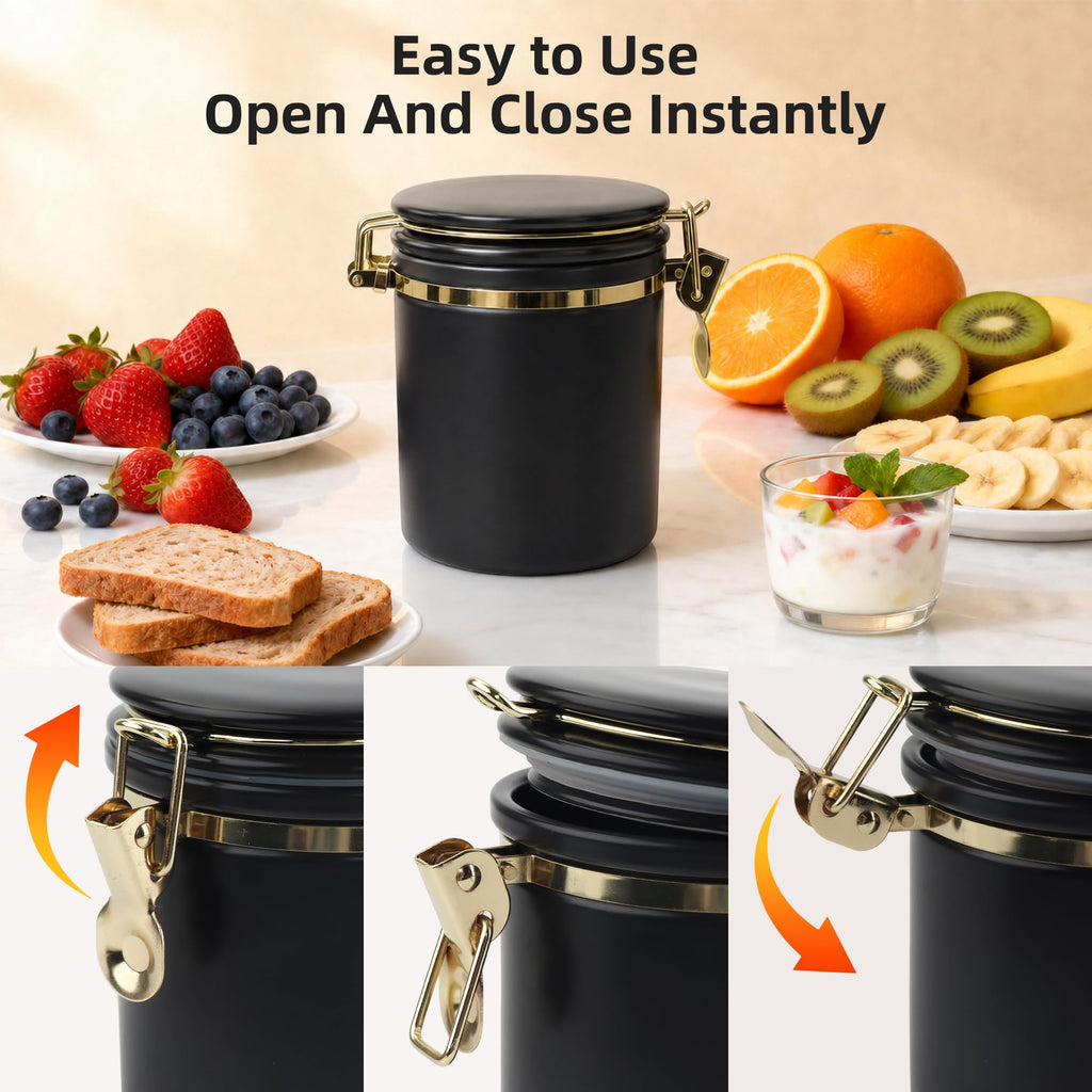 Ceramic Storage Jar with Lid - 700ml Airtight Kitchen Canister for Flour, Sugar, Coffee, Pantry & Countertop