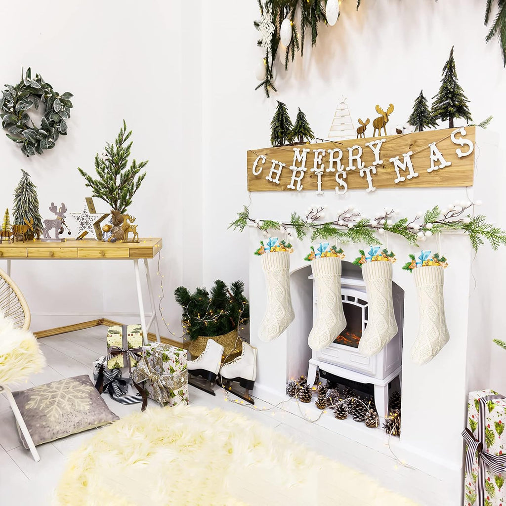18 In Christmas Stockings Large Christmas Stockings with DIY Name Tags White Cable Knitted Xmas Stockings Classic