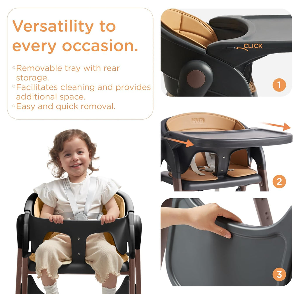 Foldable Baby High Chair for Family (Black& Wood-Printed Metal) | Portable High Chairs for Babies and Toddlers with