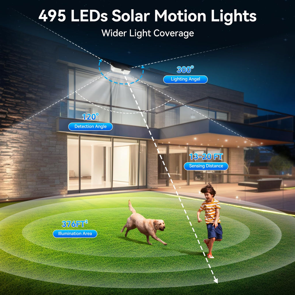 Solar Lights Outdoor 495 LED Motion Sensor Waterproof Wall Lights