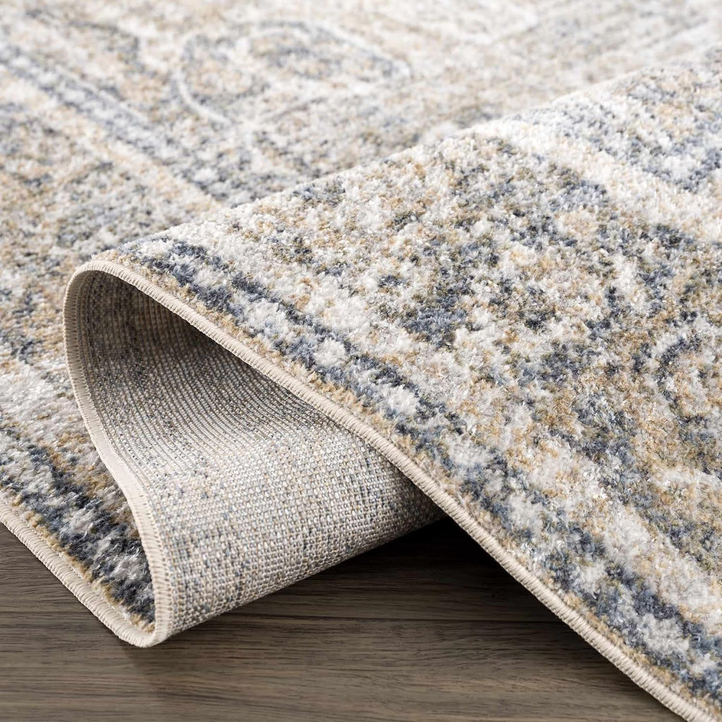 Arias Machine Washable Farmhouse Traditional Medallion Area Rug - Bohemain Vintage Distressed Bordered Carpet