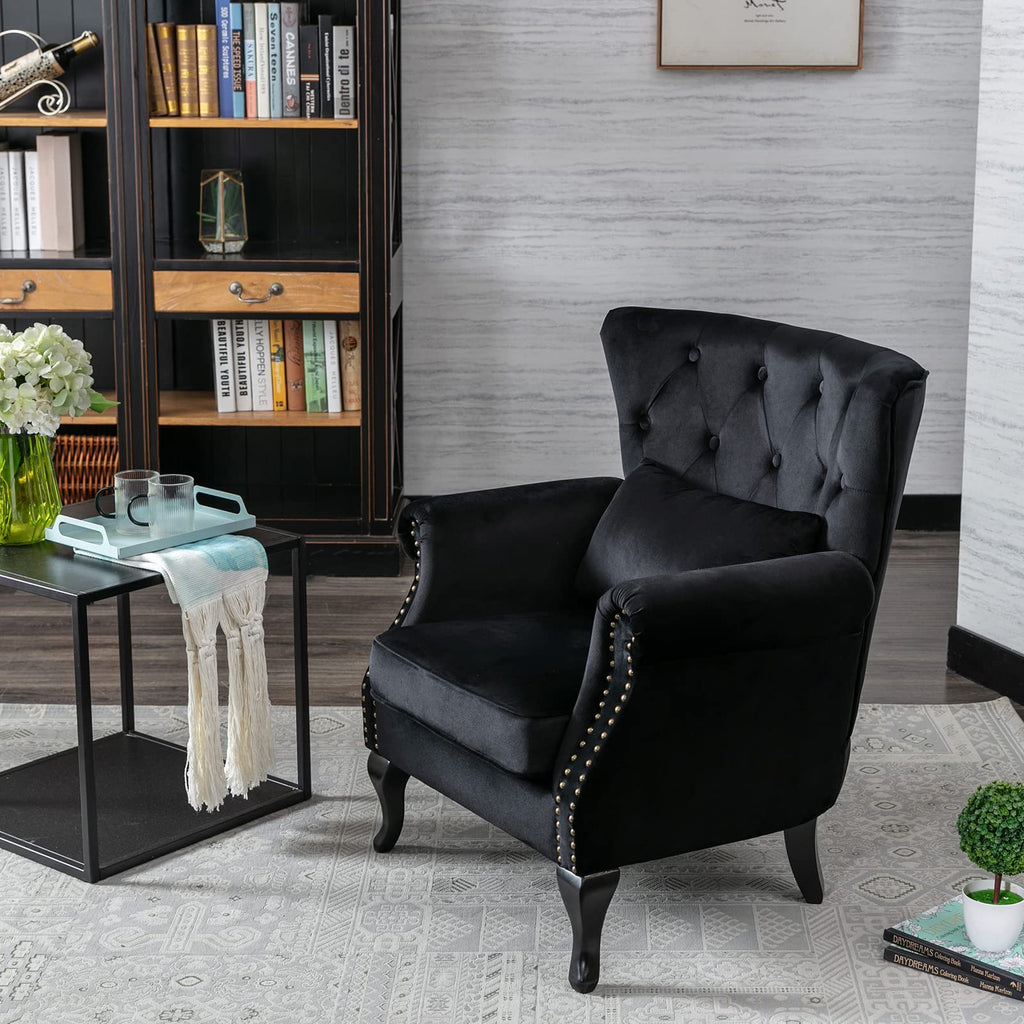 Mid-Century Modern Accent Chairs Set of 2, Comfy Tufted Single Sofa Chair Wingback Armchair with Pillow for Club