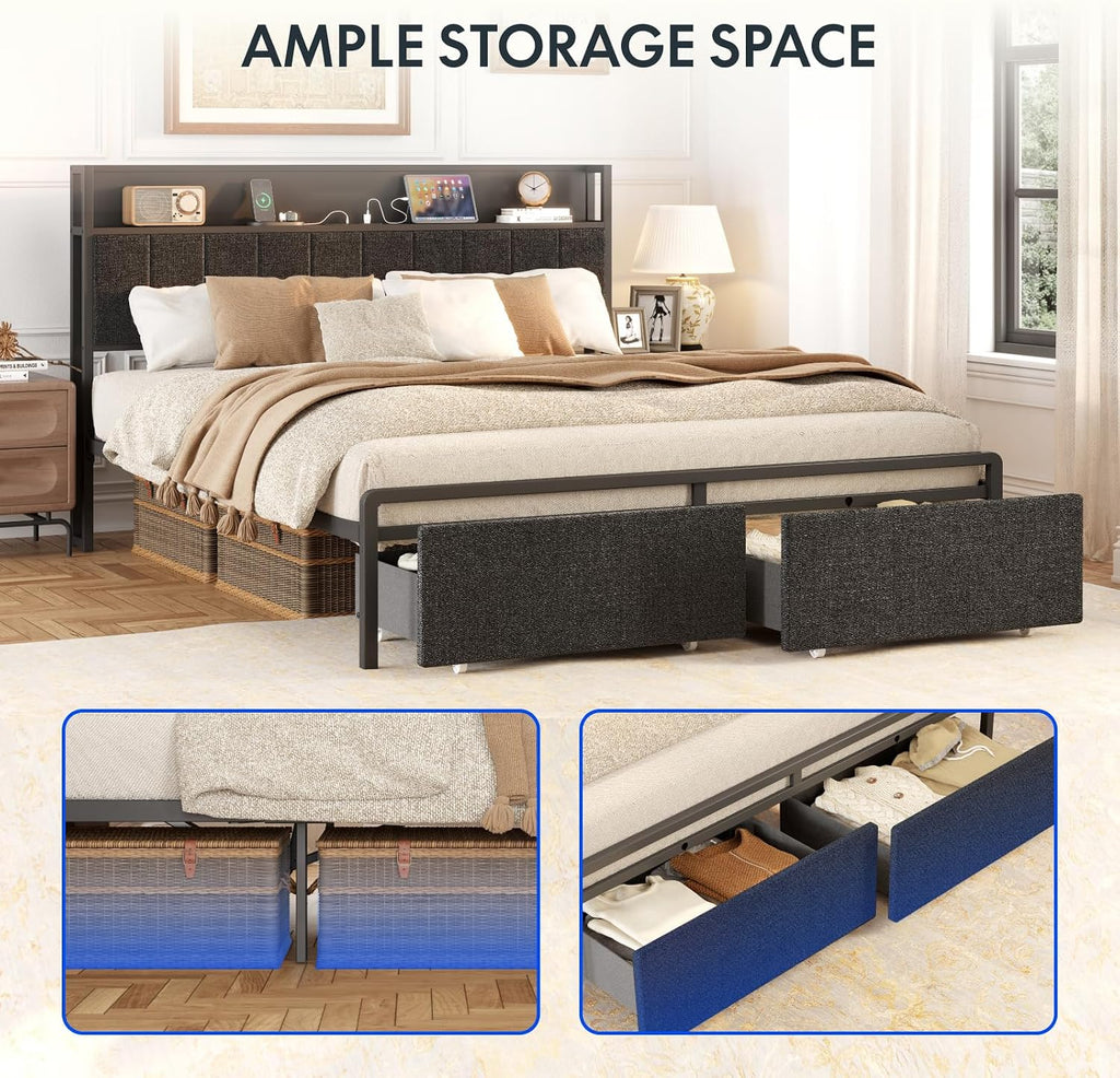 Adjustable Bed Base with Storage Headboard & Charging Station