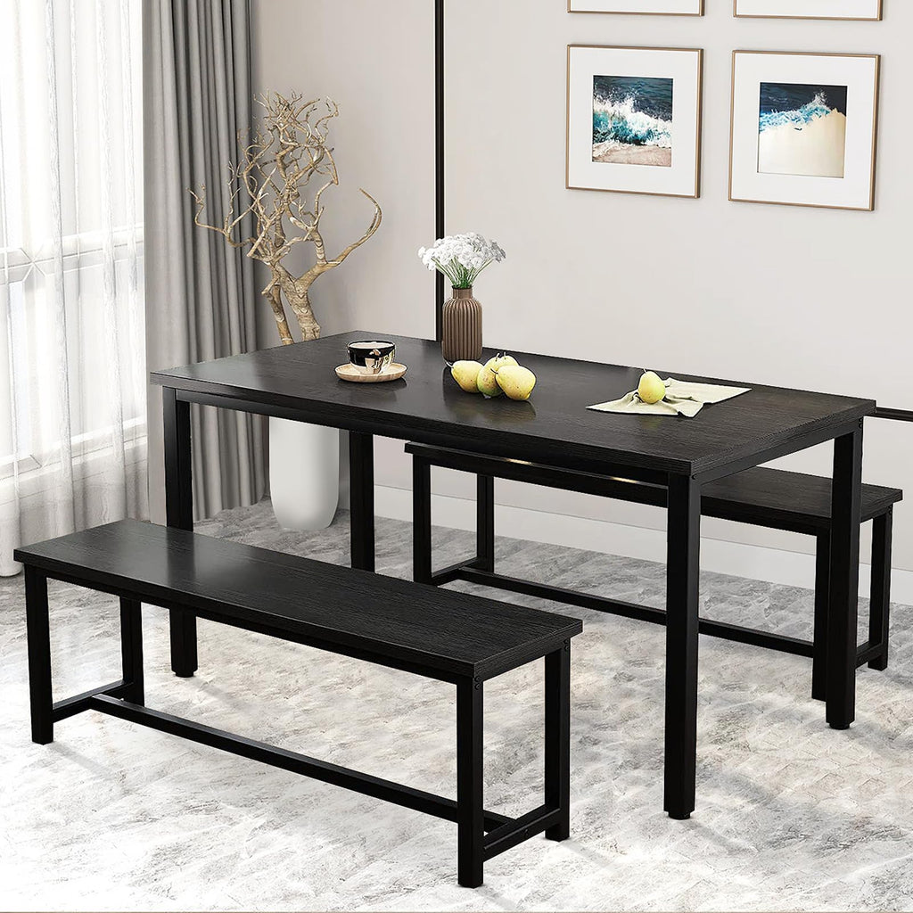 Dining Table Set for 4, Wooden Kitchen Table with 2 Dining Bench
