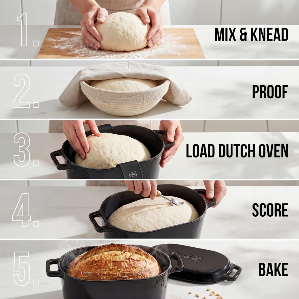 Oval Dutch Oven, for Bread Baking, Sourdough Loaf Pan, with Lid, Dual Handles, Enameled Cast Iron, includes Lid