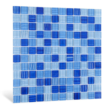 Glass Pool Tile Mosaic Backsplash Mixed Blue 12 Inch 5-Pack