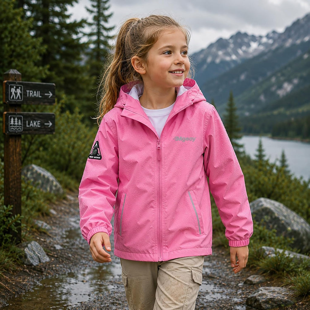 Boys Girls Rain Jacket Lightweight Waterproof Hooded Mesh Lined Raincoat Windbreakers for Kids