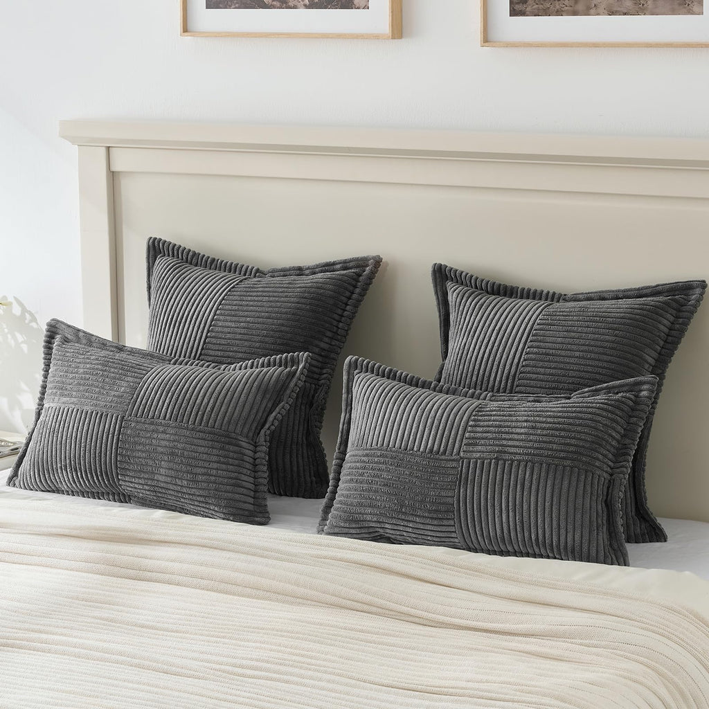 Pack of 2 Corduroy Throw Pillow Covers 20x20 Inch, Dark Grey