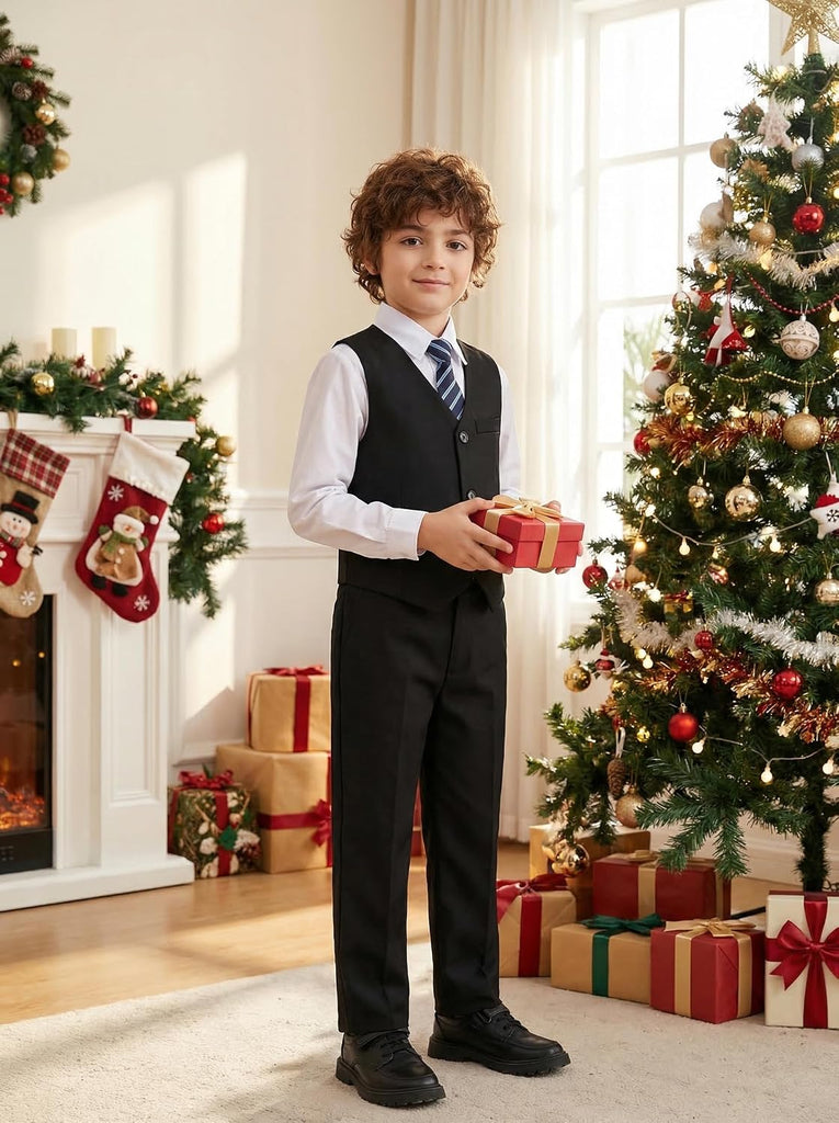 Boy's Suits 4 Piece Formal Suit for Kids Tuxedo Wedding Vest Pants with Tie