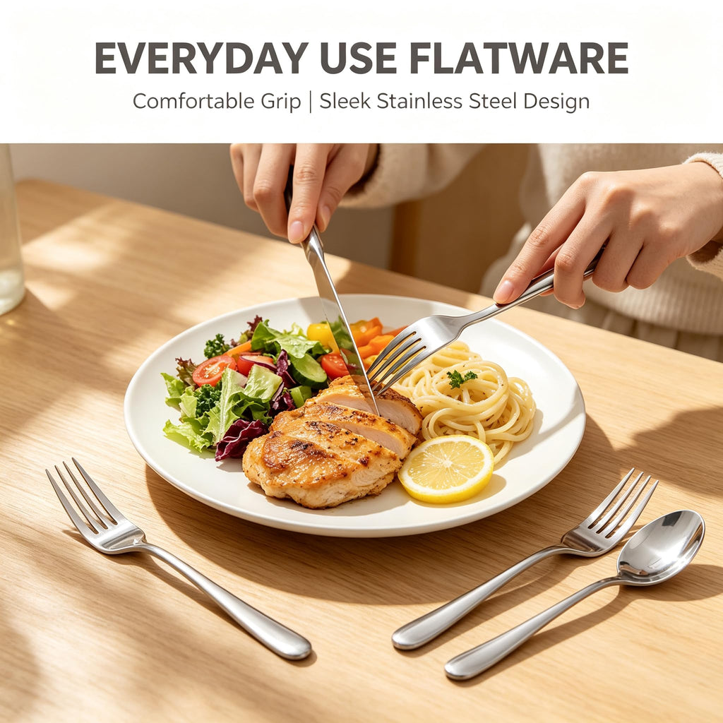 48-Piece Silverware Set for 8 with Steak Knives, Stainless Steel Flatware Set, 18/8 Food Grade Cutlery Set, Mirror