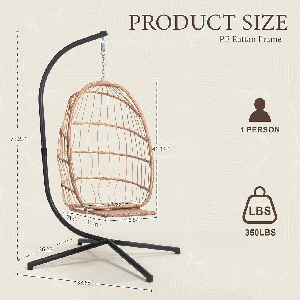 Hanging Egg Chair with Stand & Footrest | Hammock Egg Chairs with Footrest and UV Resistant Cushion for Indoor