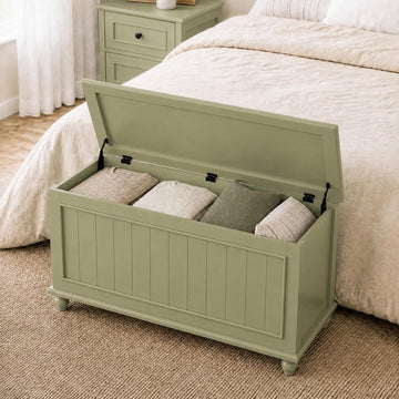 Vintage End of Bed Storage Bench, 39.4'' Wooden Chest with Flip Top, Green | Toy Storage Chest, Bedroom Trunk, 37.6