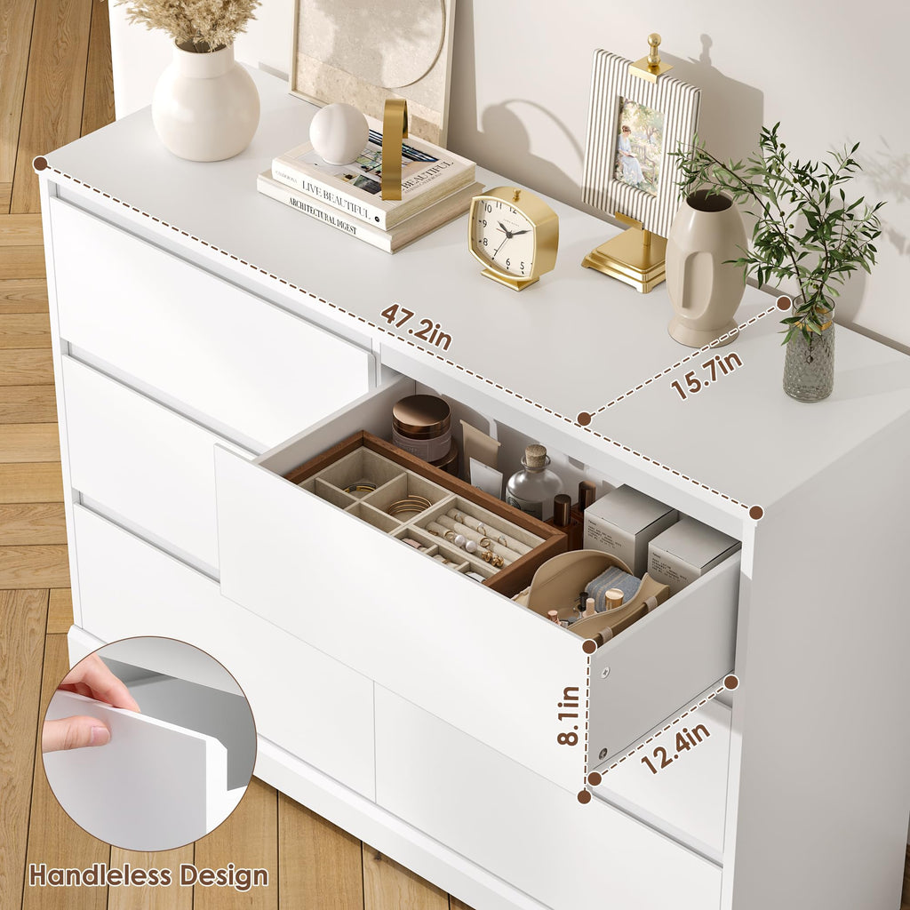 White, Modern 6 Drawer, Bedroom Chest of Drawers