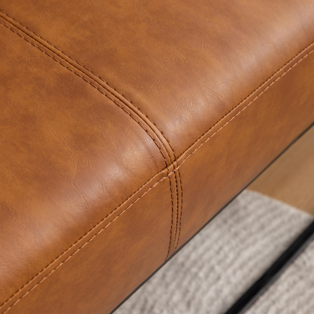 Leather Entryway Bench, Modern Long Faux Leather Ottoman Bench Seat with Metal Frame, 47'' Upholstered Bedroom Bench