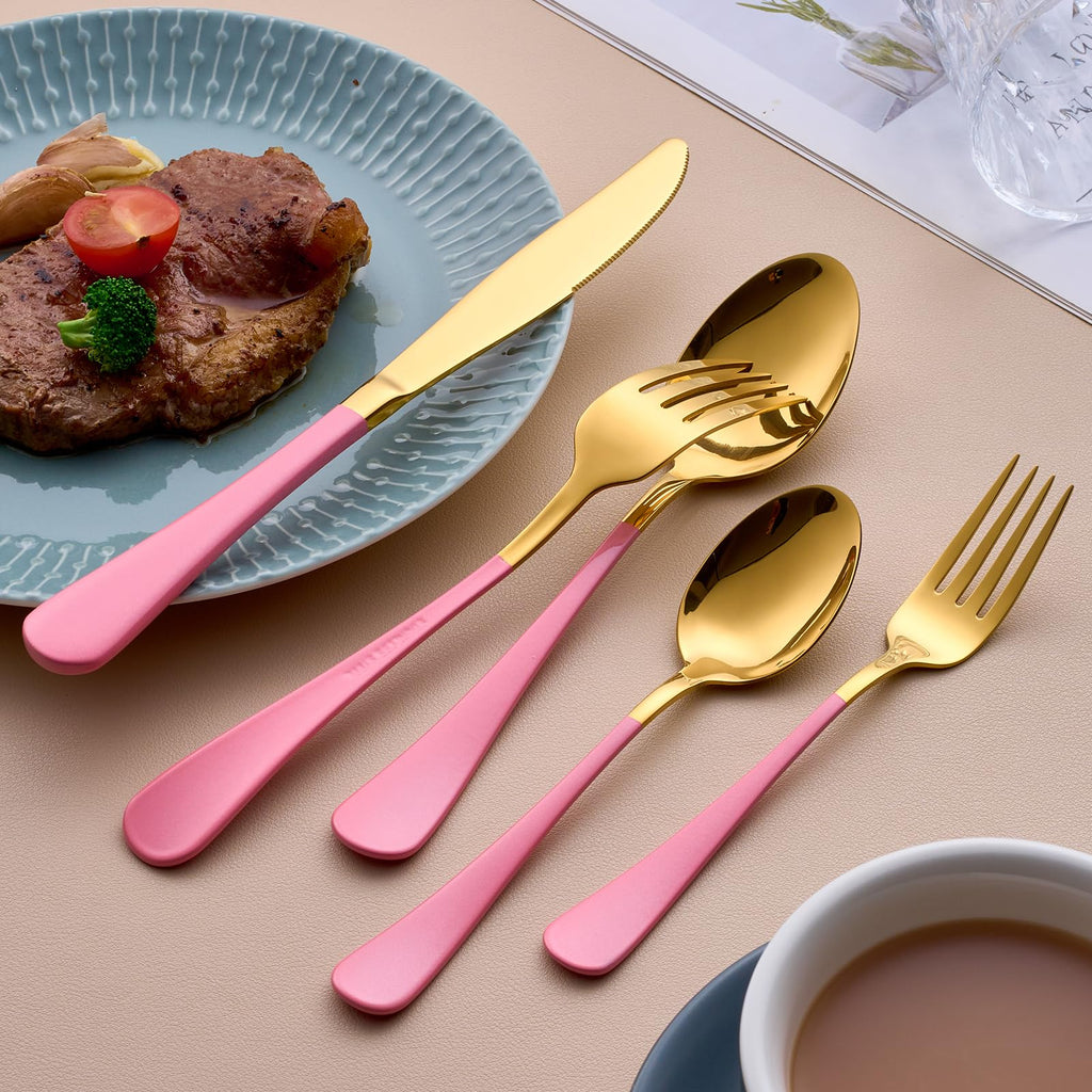 20-Piece Gold & Pink Silverware Set for 4, 18/0 Stainless Steel Flatware Cutlery Utensils Set, Includes Dinner