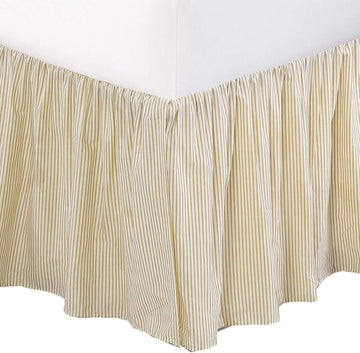 Farmhouse Ticking Cream Ivory Cotton Striped Ruffled Bed Skirt Dust Ruffle, Tailored 16" Drop (Queen)