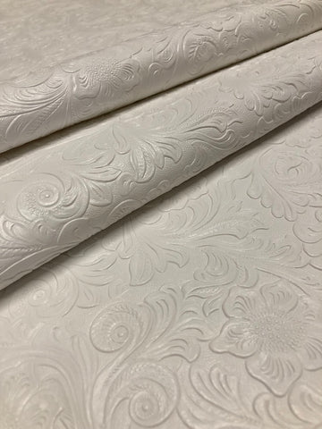 Tooled Faux Leather Western Cowboy, Floral Embossed Vinyl, Craft DIY and Upholstery Pleather Fabric - Cut by The Yard