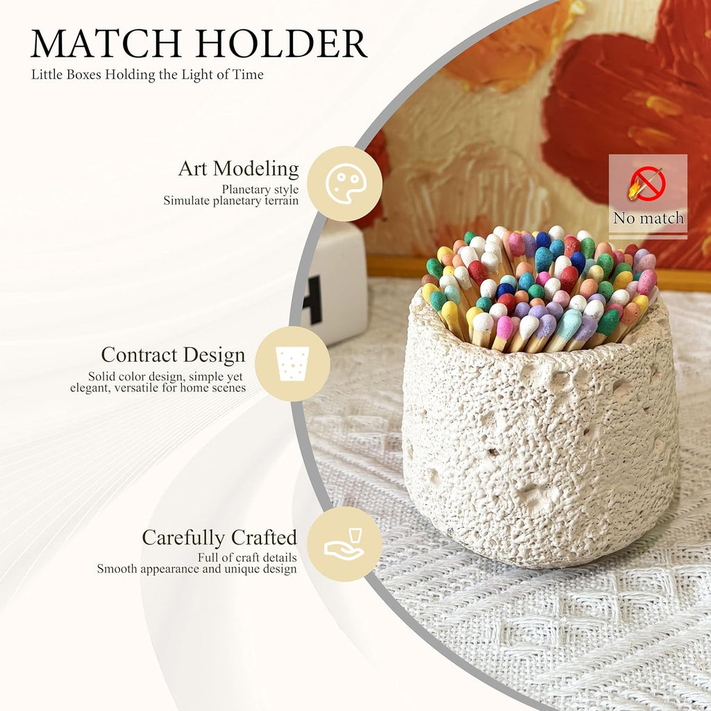 Concrete Match Holder with Strike, Matches in a jar Candle and Candle Match Jar for Fireplace BBQ Grill Matches