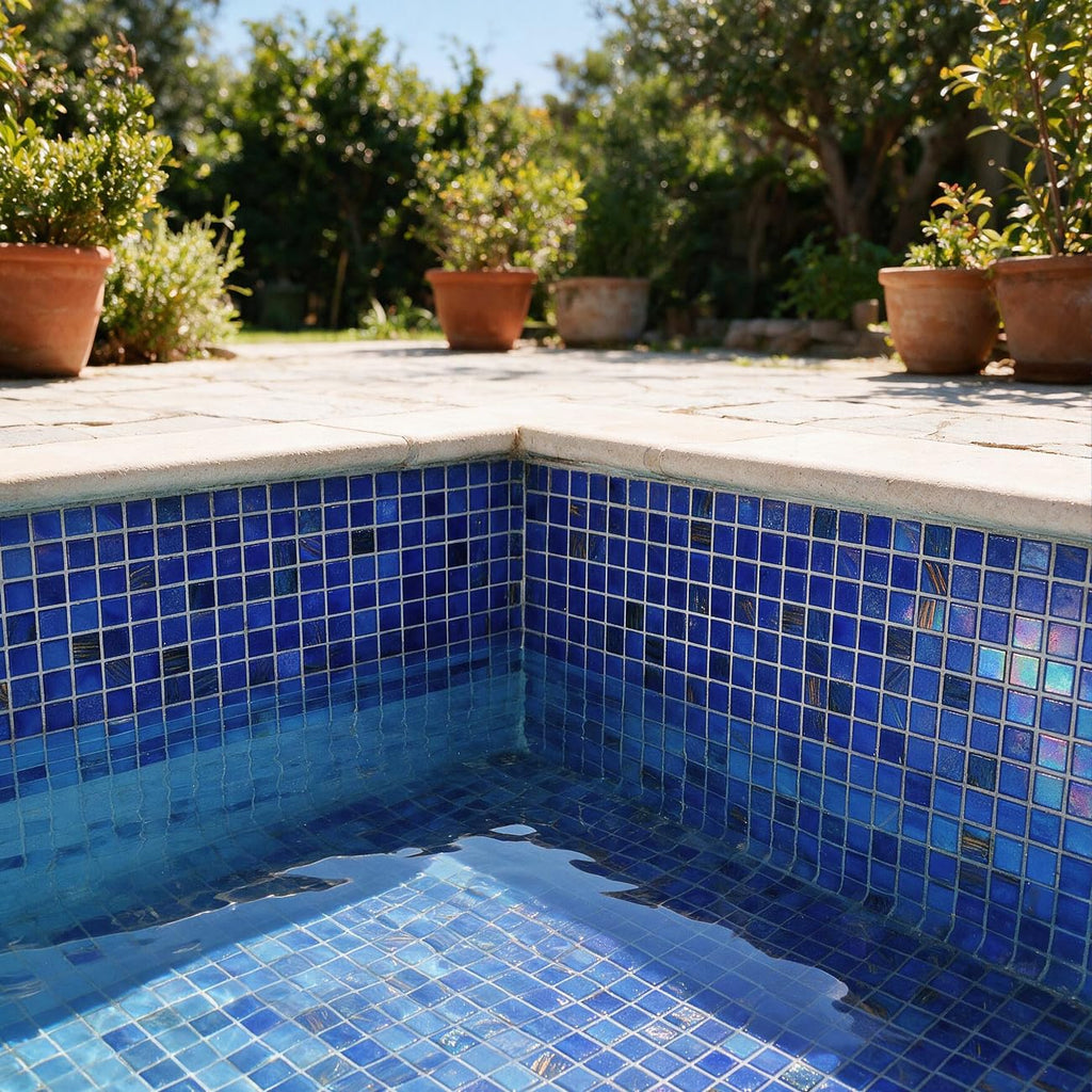 11.5 sq.ft Iridescent Cobalt Blue Glass Mosaic Tile , Pool