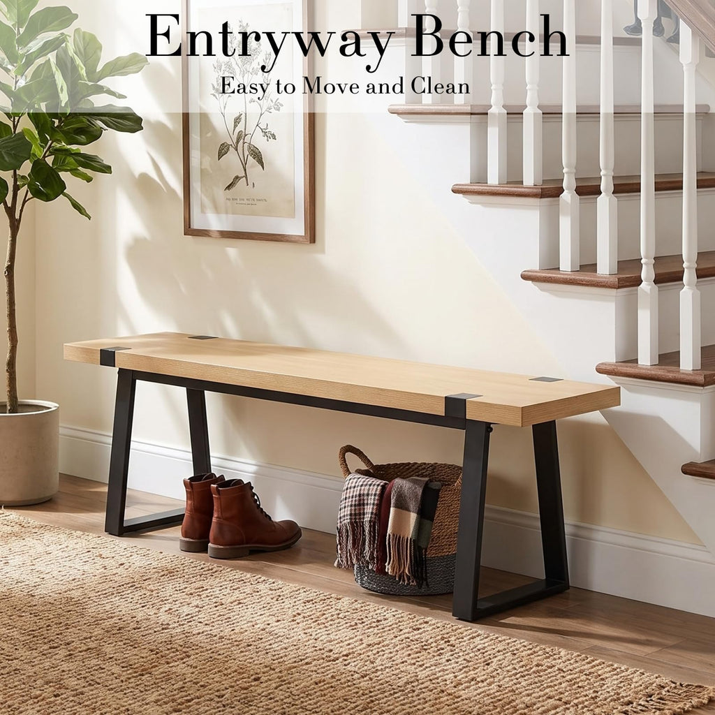 Wooden Dining Bench 60" Industrial Table Benches, Seating Chair Rustic Indoor Benches, Mid Century Kitchen Bench with