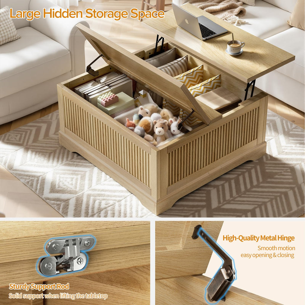 Fluted Lift Top with Storage, Wood