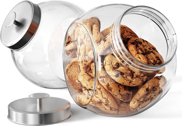 Cookie Jar, Penny Jars, Candy Jar, with Lids, Candy Dish, Large Storage for Candy, Cookies and Snacks, Clear, Metal - Set of 2