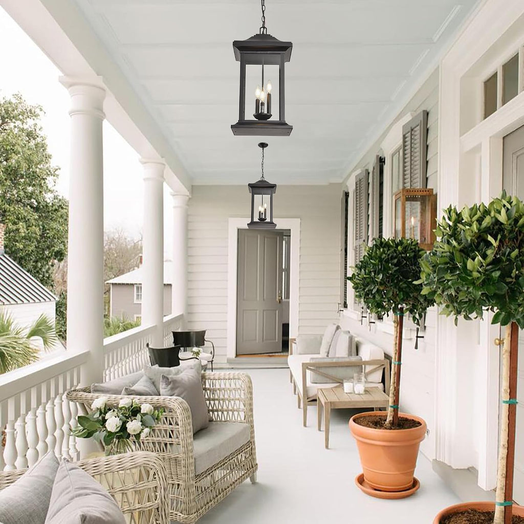 Outdoor Pendant Light, 23.6" H Large Exterior Hanging Light, 3-Light Outdoor Chandelier