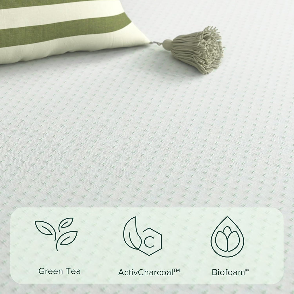 12 Inch Green Tea Memory Foam Mattress, Queen, Fiberglass Free, Patented Custom Contour Support, Sturdy Base Foam