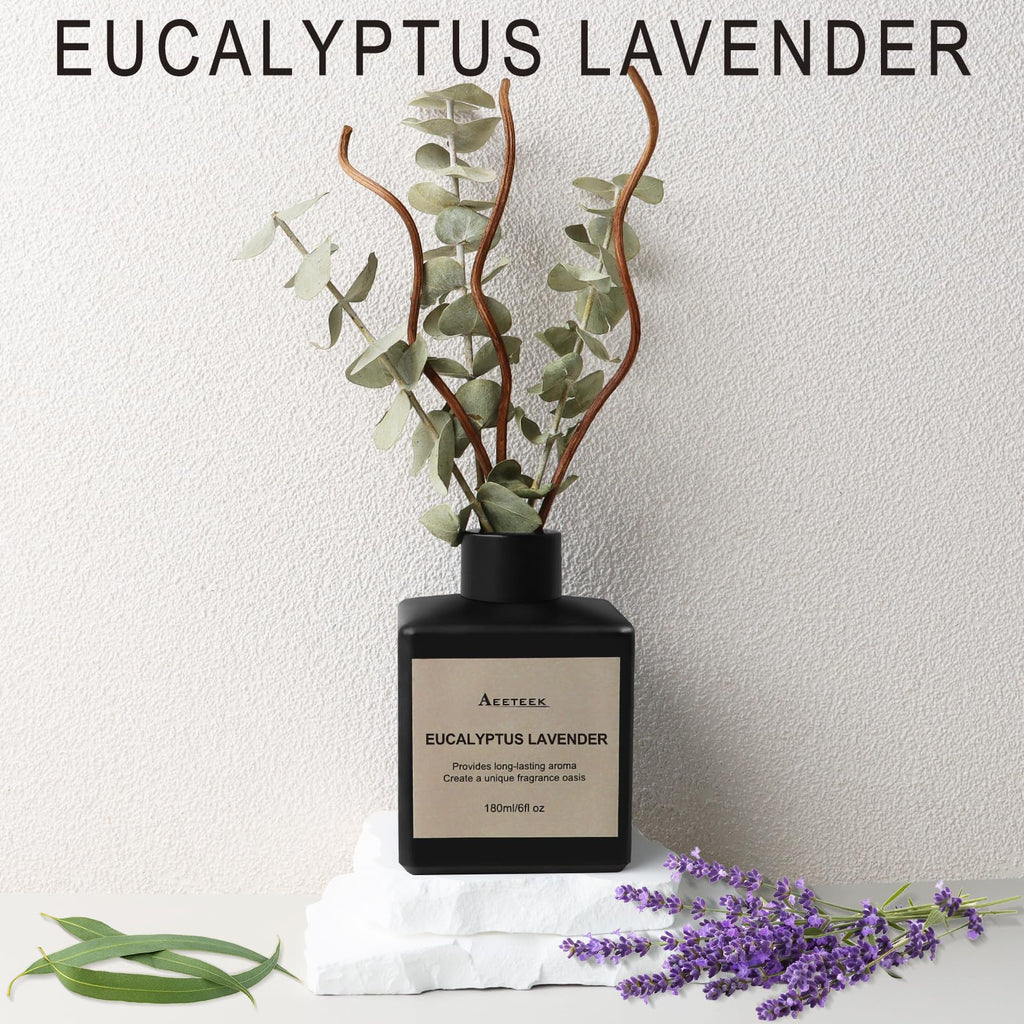 Reed Diffuser Set, Eucalyptus Lavender Scented Oil with Dried Flowers, 6.09 Fl Oz(180ml) Long Lasting Air Freshener