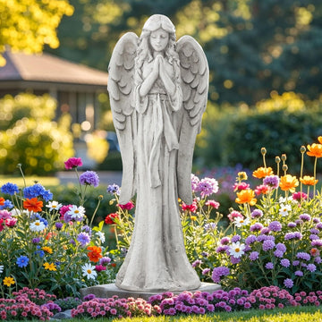 Praying Angel Statue Outdoor, Large Standing Garden Decor Figurine | Catholic Sculpture for Yard, Patio, or Cemetery.