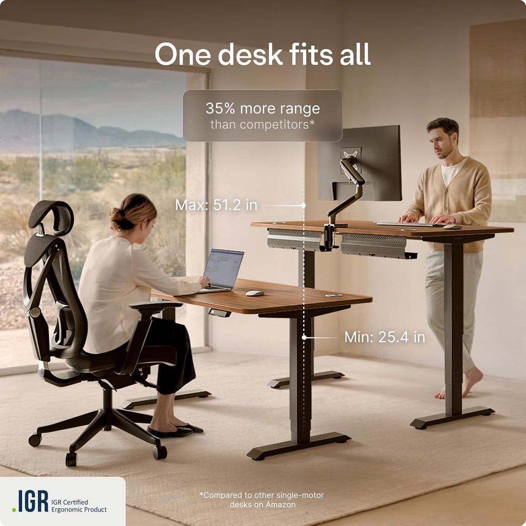 HomePro Standing Desk 60x30 - Made in Europe, Ergonomic Sit Stand Home Office Desk, Electric Height Adjustable, Dual