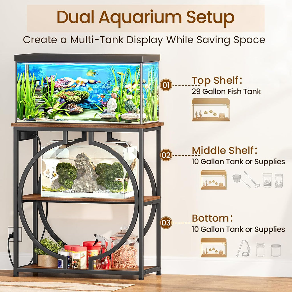 29 Gallon Aquarium Stand with Power Outlets, 3-Tier Fish Tank Stand with Storage, Heavy Duty Metal Frame, 450 lbs