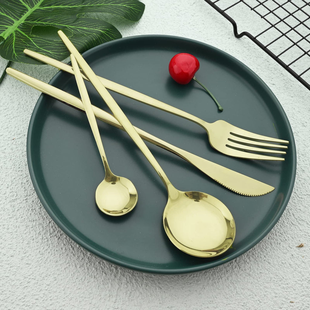 24pcs Silverware Flatware Sets, Mirrored Stainless Steel Cutlery Set, Spoons Forks Knives, Modern Design, service for